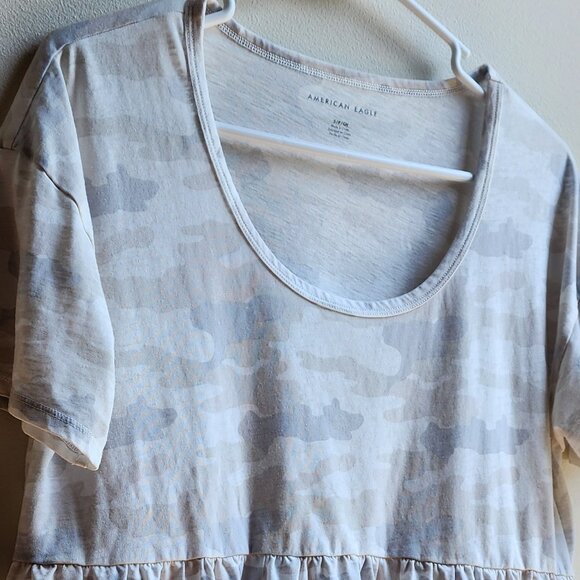American Eagle Outfitters Gray Camo Scoop Neck Ruffled Jersey Size Small - Picture 2 of 12